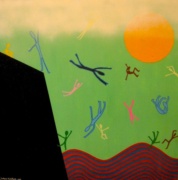 Berg i öster, akryl, spray och tusch på trä