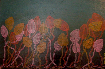 En bit botten, 79x53 cm, akryl, spray och tusch på trä