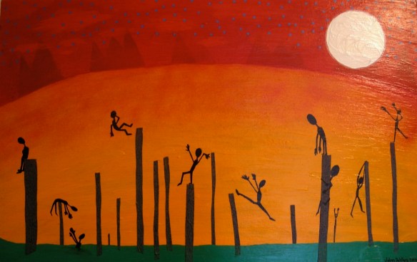 Havslekar, Akryl, spray och tusch på trä