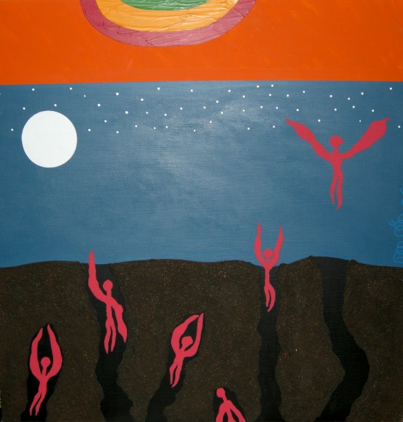 Jord, 56x58 cm akryl, stenfärg och tusch på trä