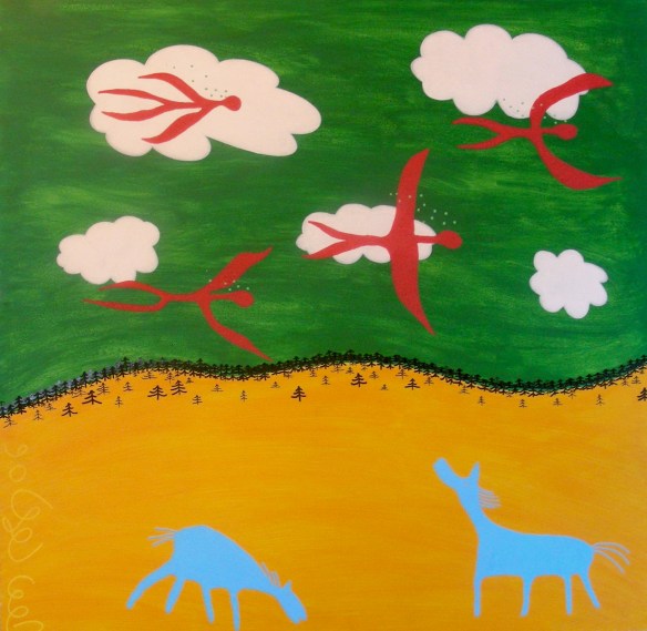 Luft, 58x56 cm, akryl och tusch på trä