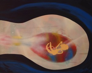 Marsbarn, 55x44 cm, akryl, spray och tusch på trä