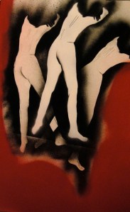 Naïma faller, 67x46 cm, spray och tusch på trä