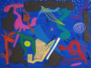 Simon och Madeleine, blandteknik på trä