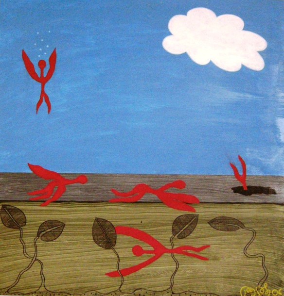 Vatten, 55x57 cm, akryl och tusch på trä